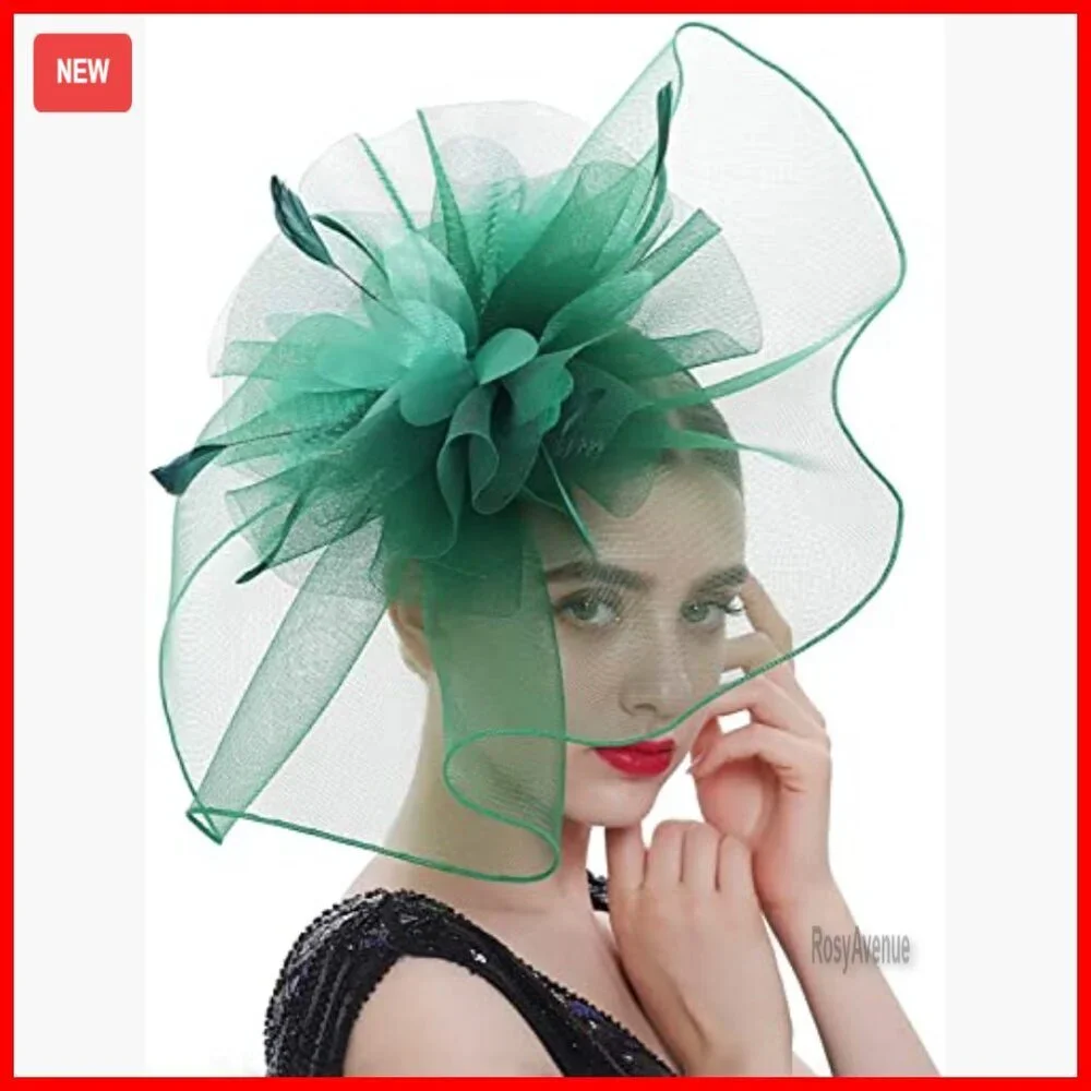 Sinamay Derby Hat with Feather Floral Clip for Wedding Tea Party